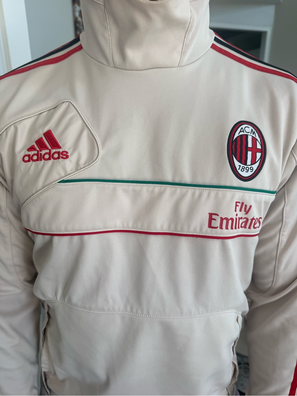 adidas AC Milan Mens Mock Neck Hoodie Pullover "RARE" Large